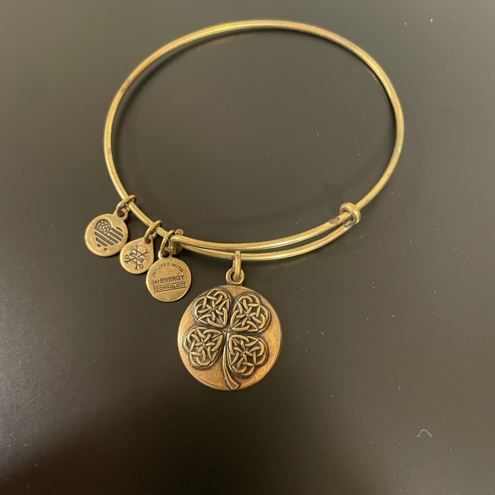 Alex and Ani four leaf clover Gold Charm Bangle Bracelet